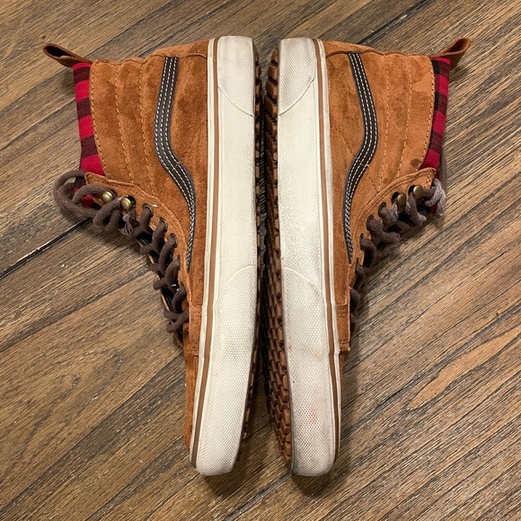 VANS Sk8 Scotchgard Women’s 10.5 Men’s 9 High Top Brown Suede Flannel Lined Shoe - Picture 6 of 9